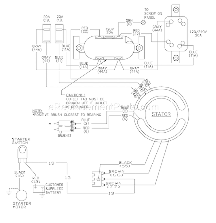 Page E Diagram and Parts List for 1150-1  Briggs and Stratton Generator